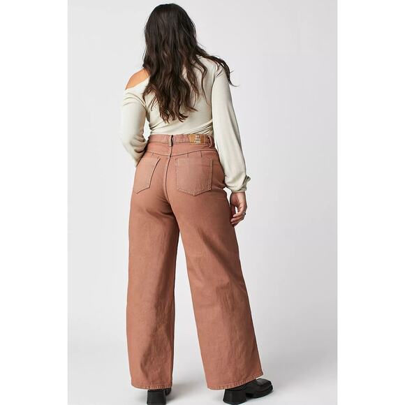 New FREE PEOPLE CRVY Gia Wide-Leg Jeans $128 SIZE 27 Sand Dune High Rise - Picture 4 of 7